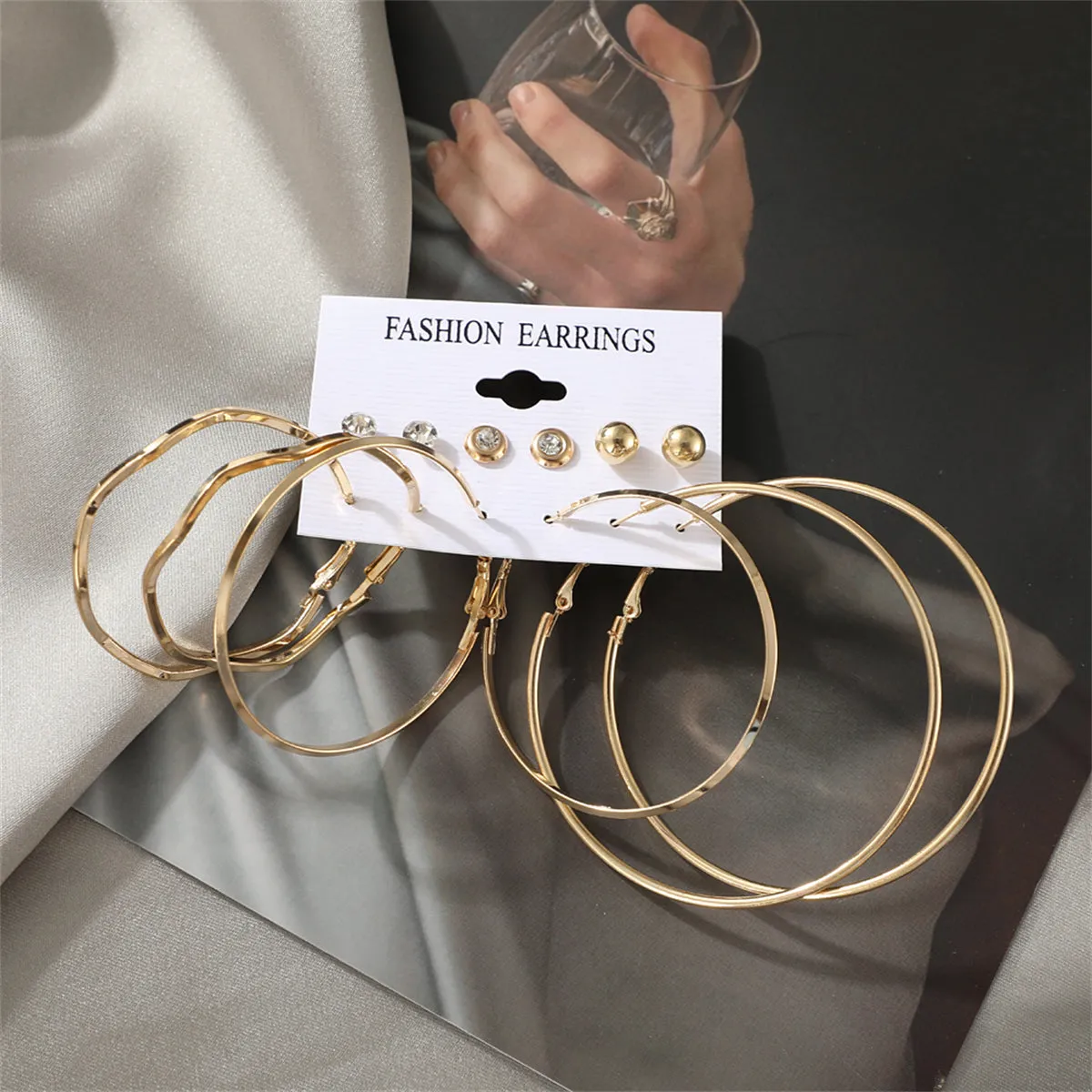 Cubic Zirconia & 18K Gold-Plated Wave Hoop Earring Set