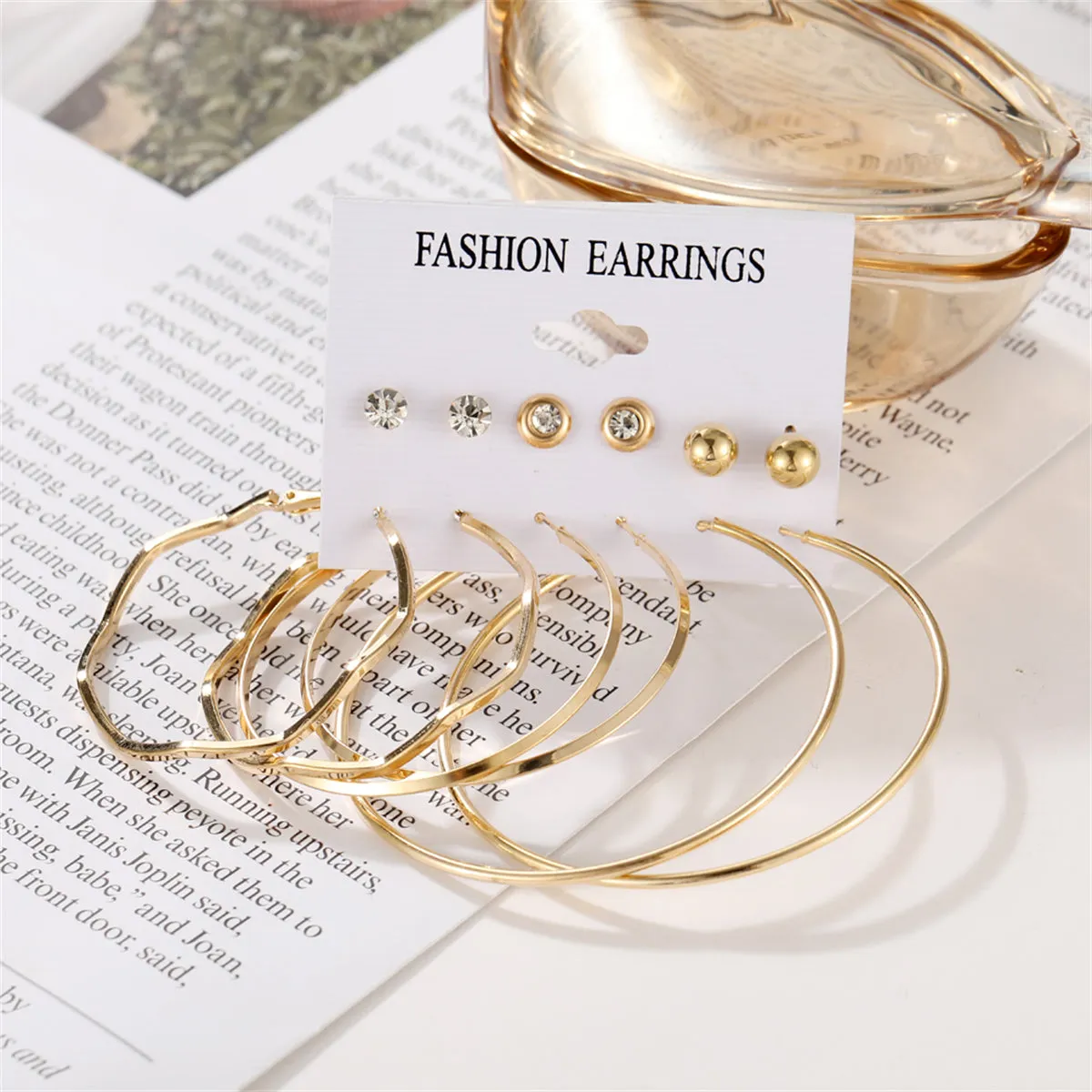 Cubic Zirconia & 18K Gold-Plated Wave Hoop Earring Set