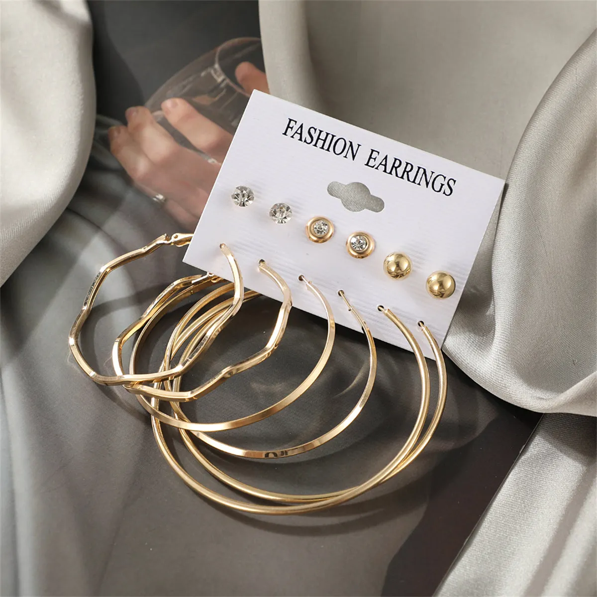 Cubic Zirconia & 18K Gold-Plated Wave Hoop Earring Set