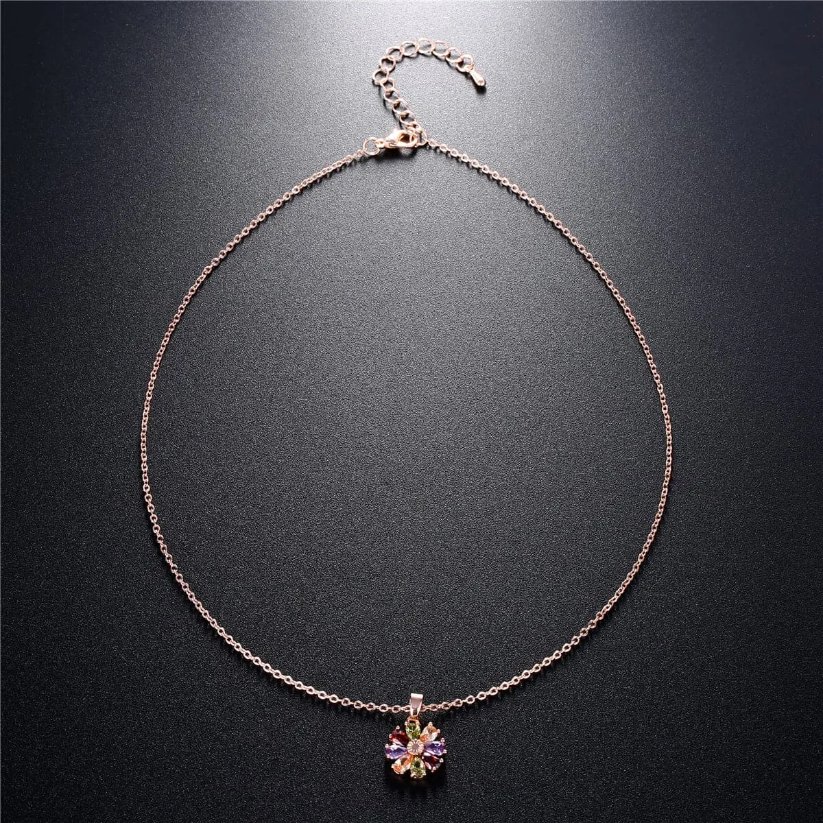 Cubic Zirconia & 18K Rose Gold-Plated Floral Pendant Necklace