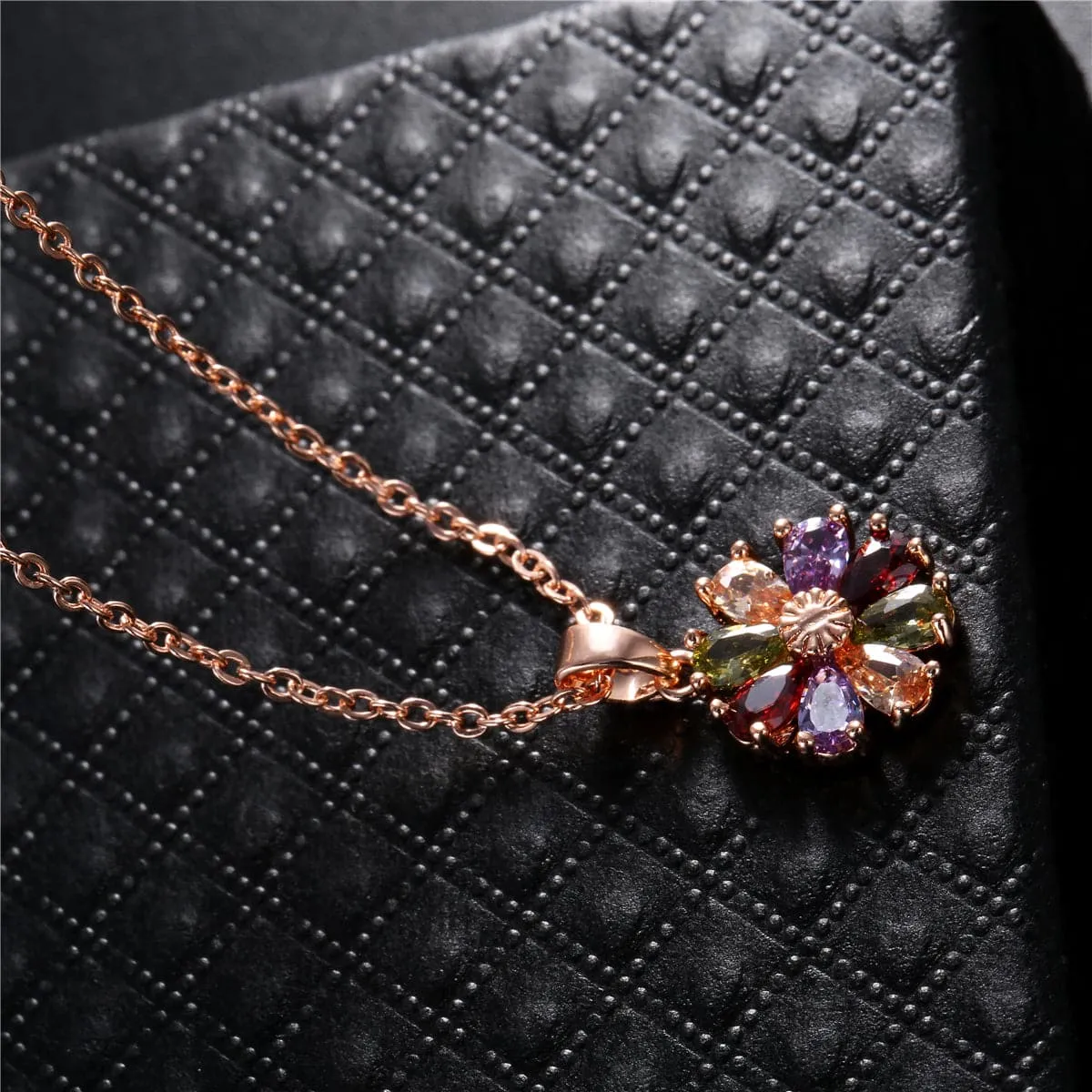 Cubic Zirconia & 18K Rose Gold-Plated Floral Pendant Necklace