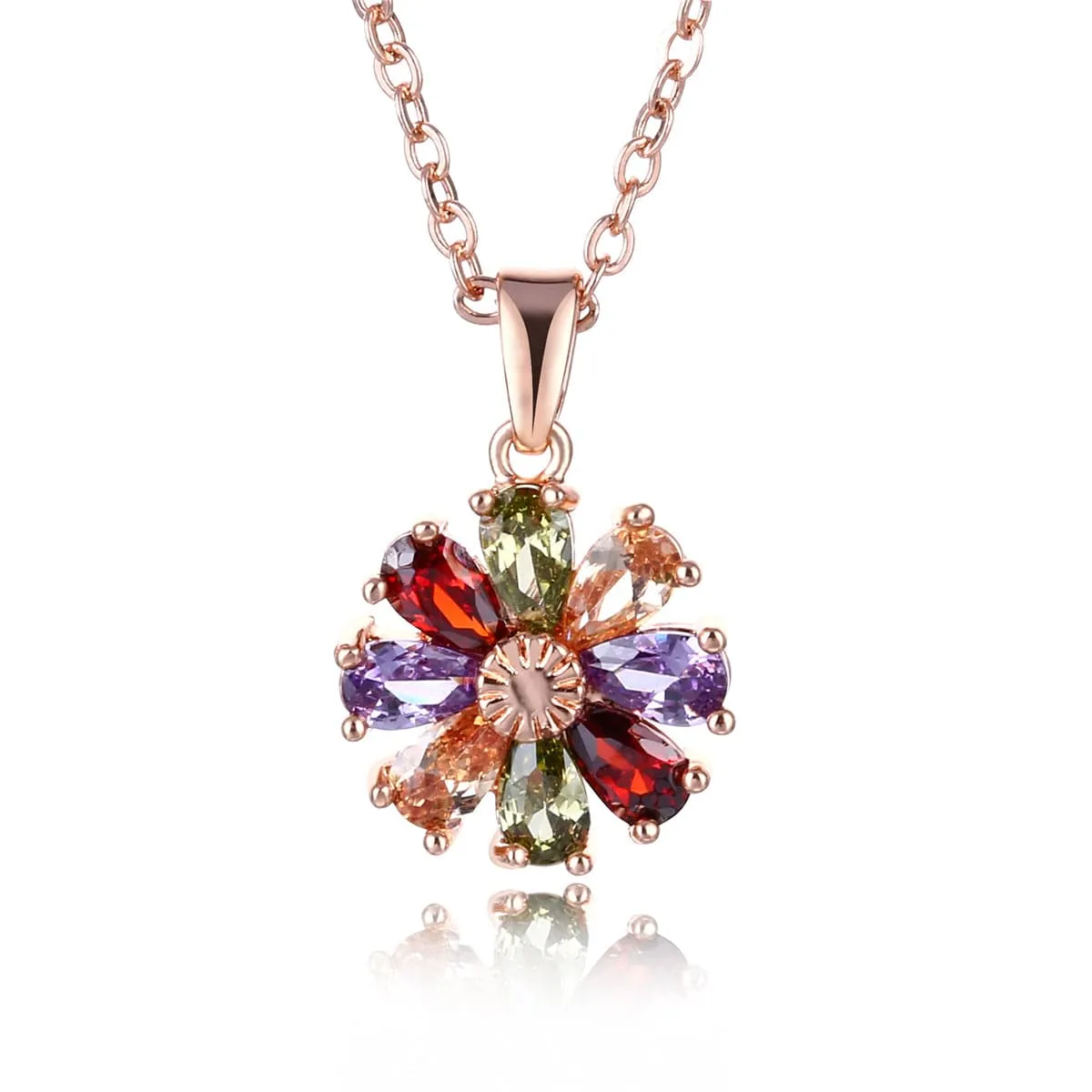 Cubic Zirconia & 18K Rose Gold-Plated Floral Pendant Necklace
