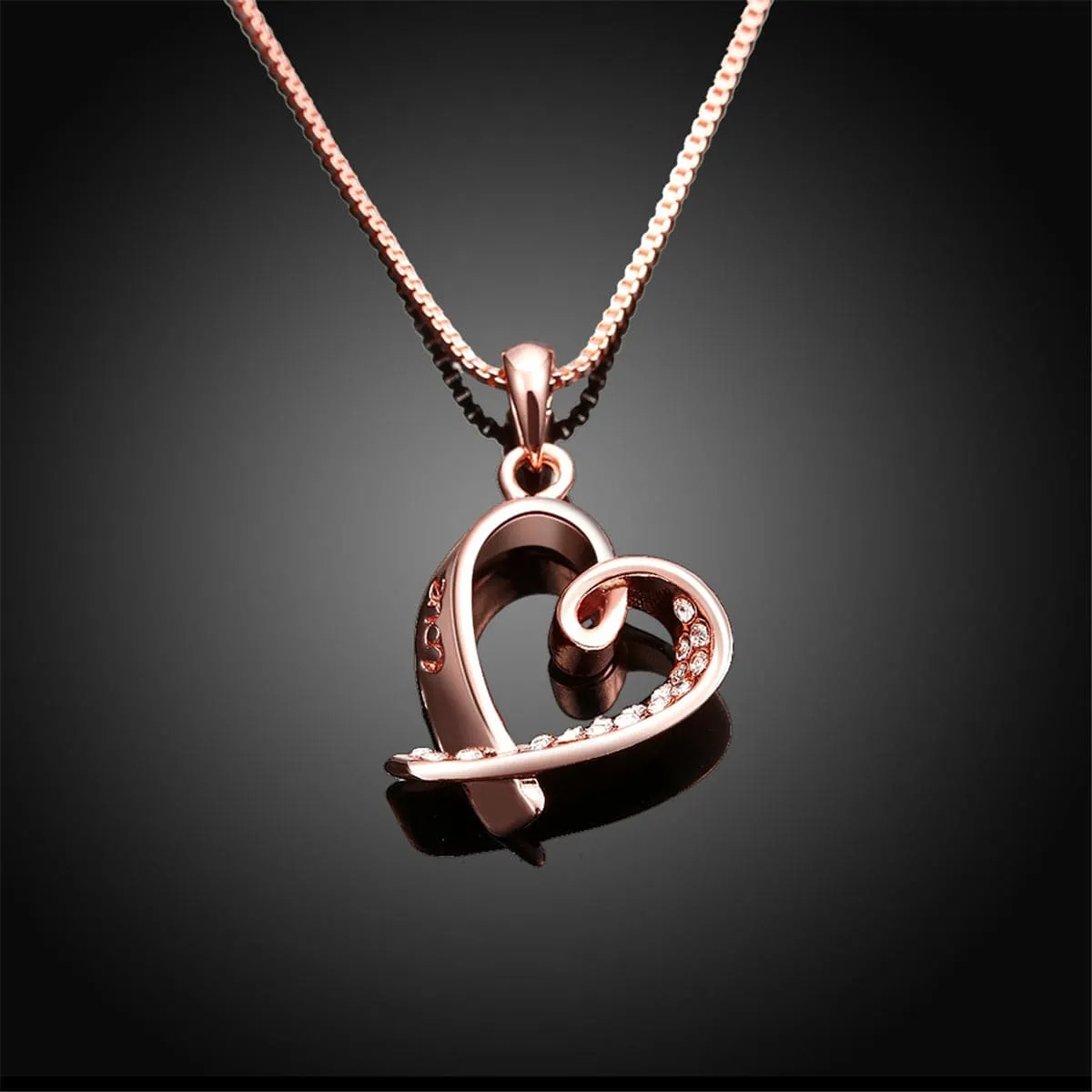 Cubic Zirconia & 18K Rose Gold-Plated Heart Pendant Necklace
