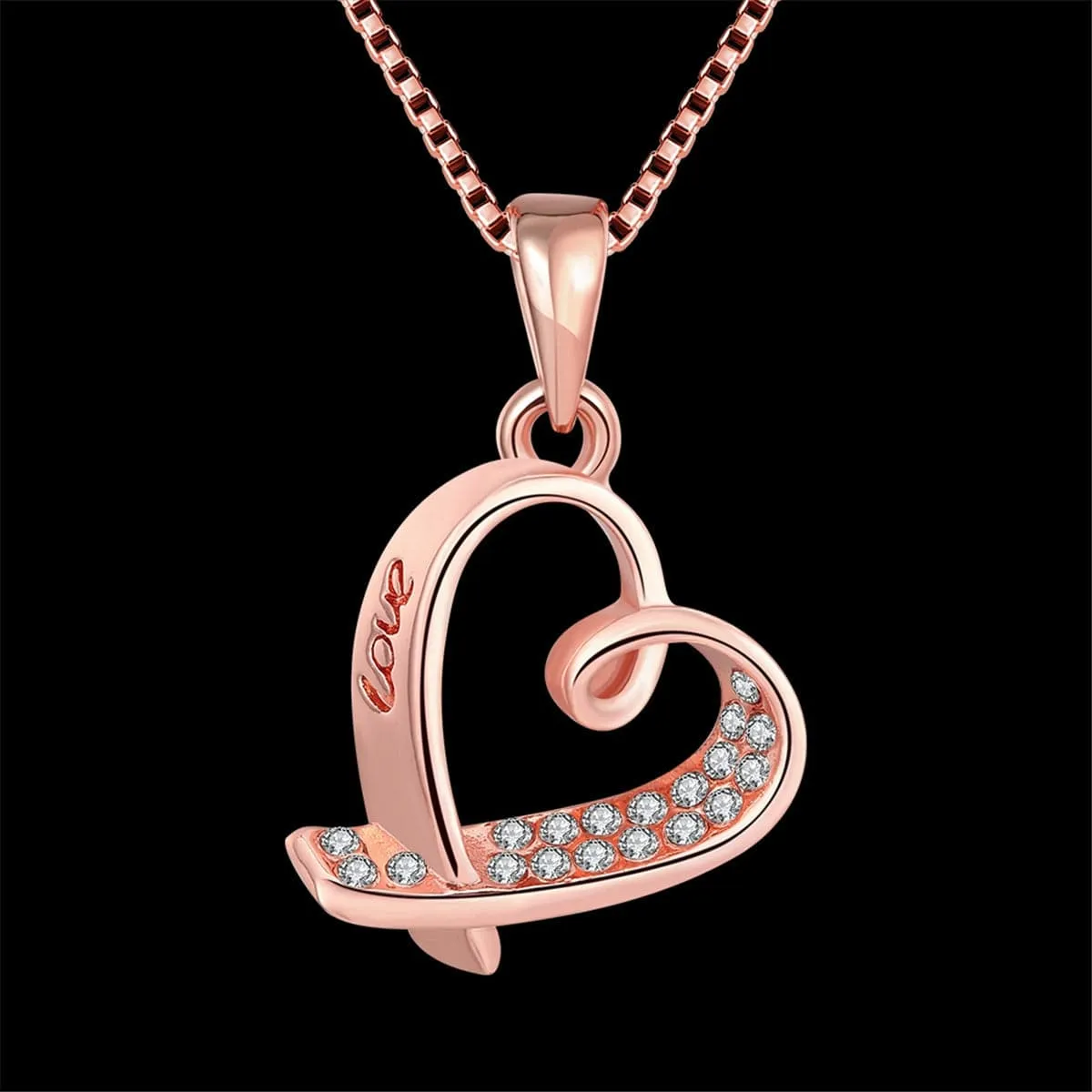 Cubic Zirconia & 18K Rose Gold-Plated Heart Pendant Necklace