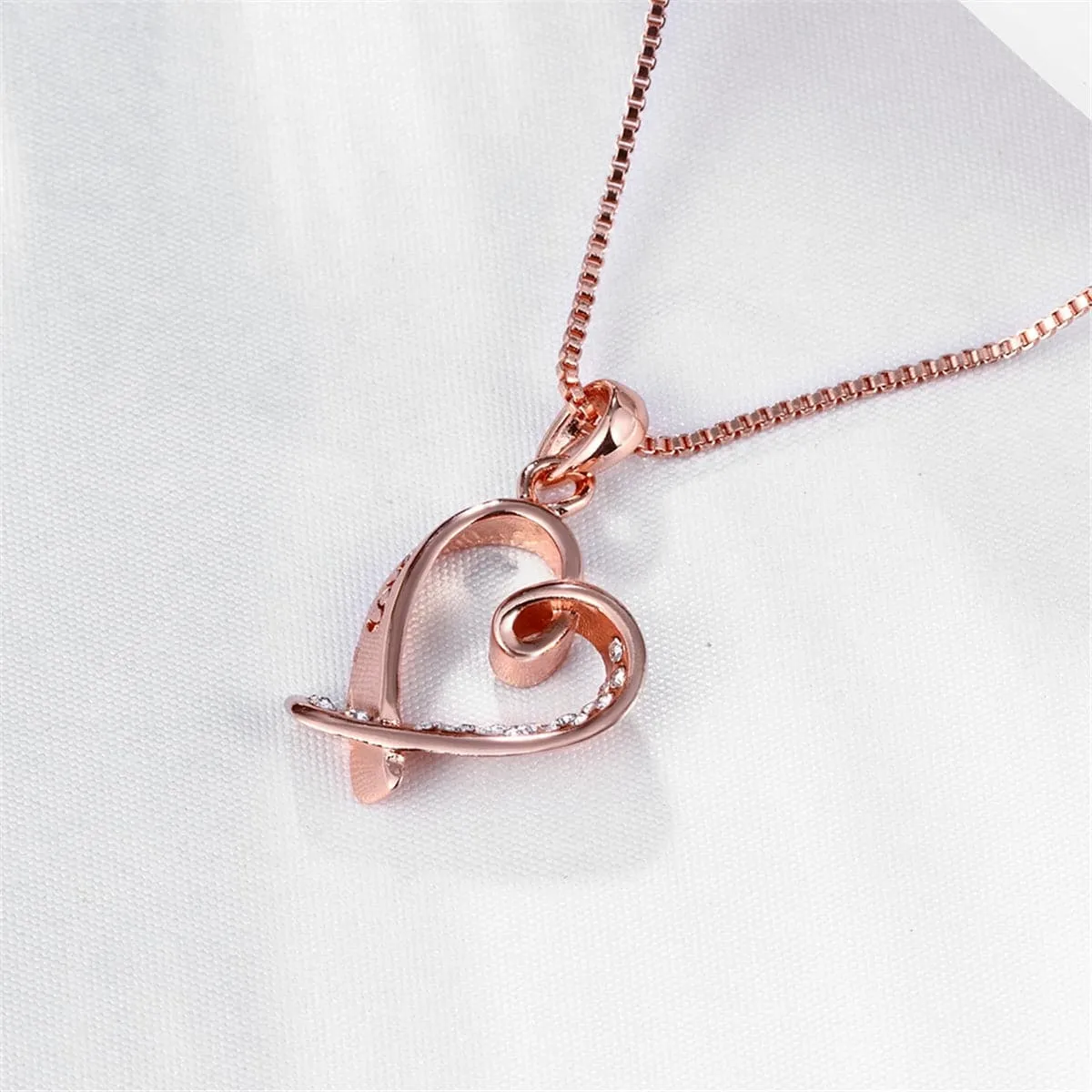 Cubic Zirconia & 18K Rose Gold-Plated Heart Pendant Necklace