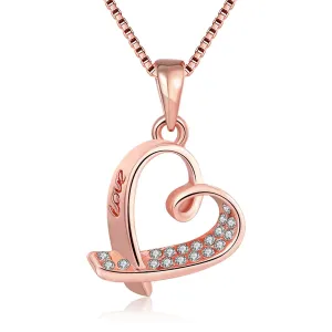Cubic Zirconia & 18K Rose Gold-Plated Heart Pendant Necklace