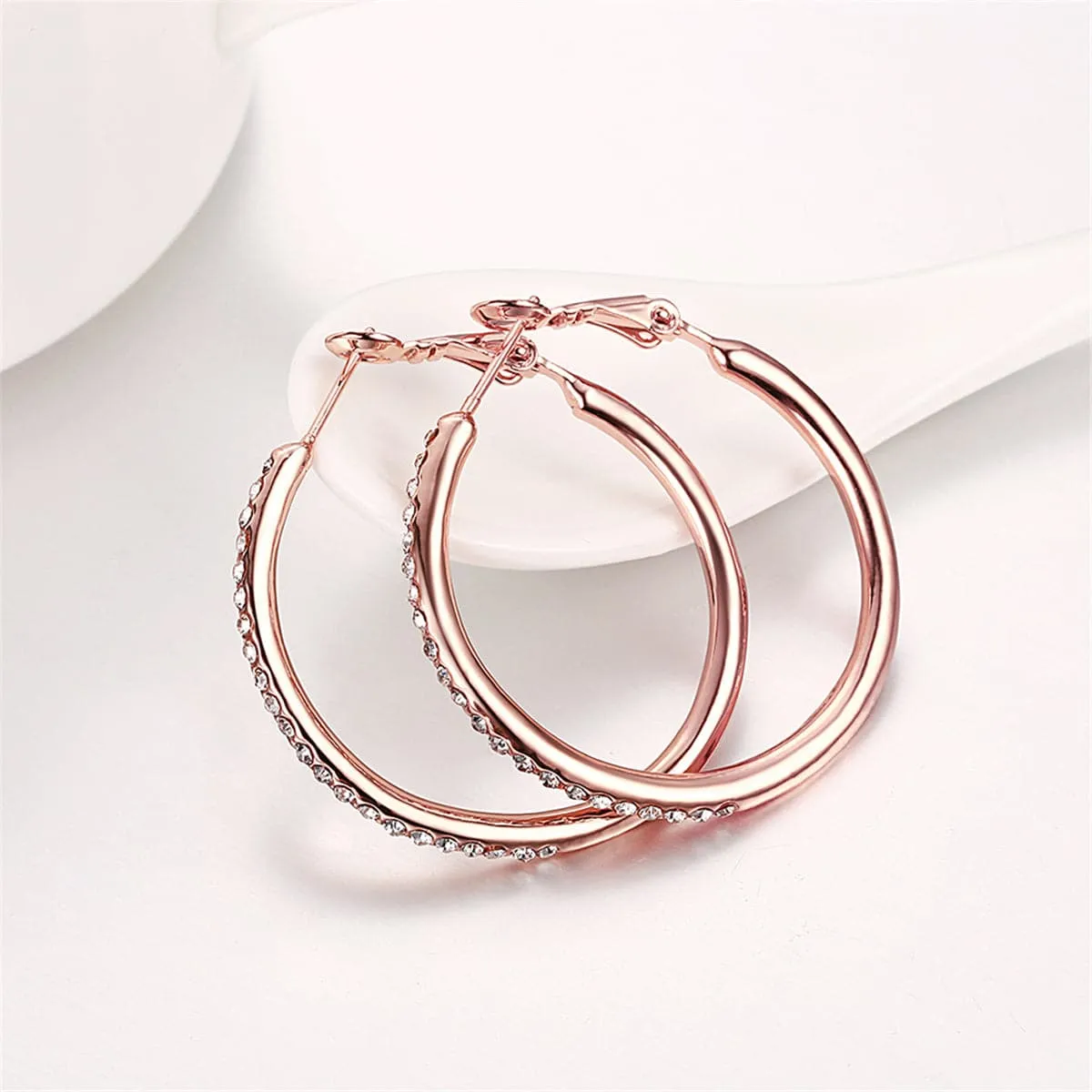 Cubic Zirconia & 18K Rose Gold-Plated Hoop Earrings