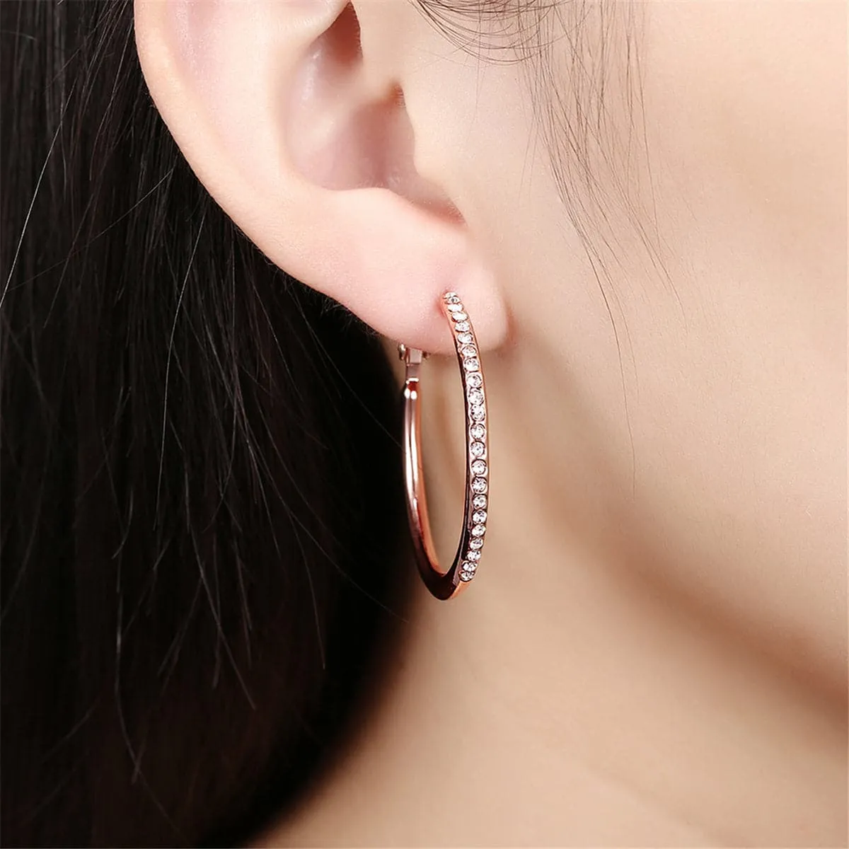 Cubic Zirconia & 18K Rose Gold-Plated Hoop Earrings