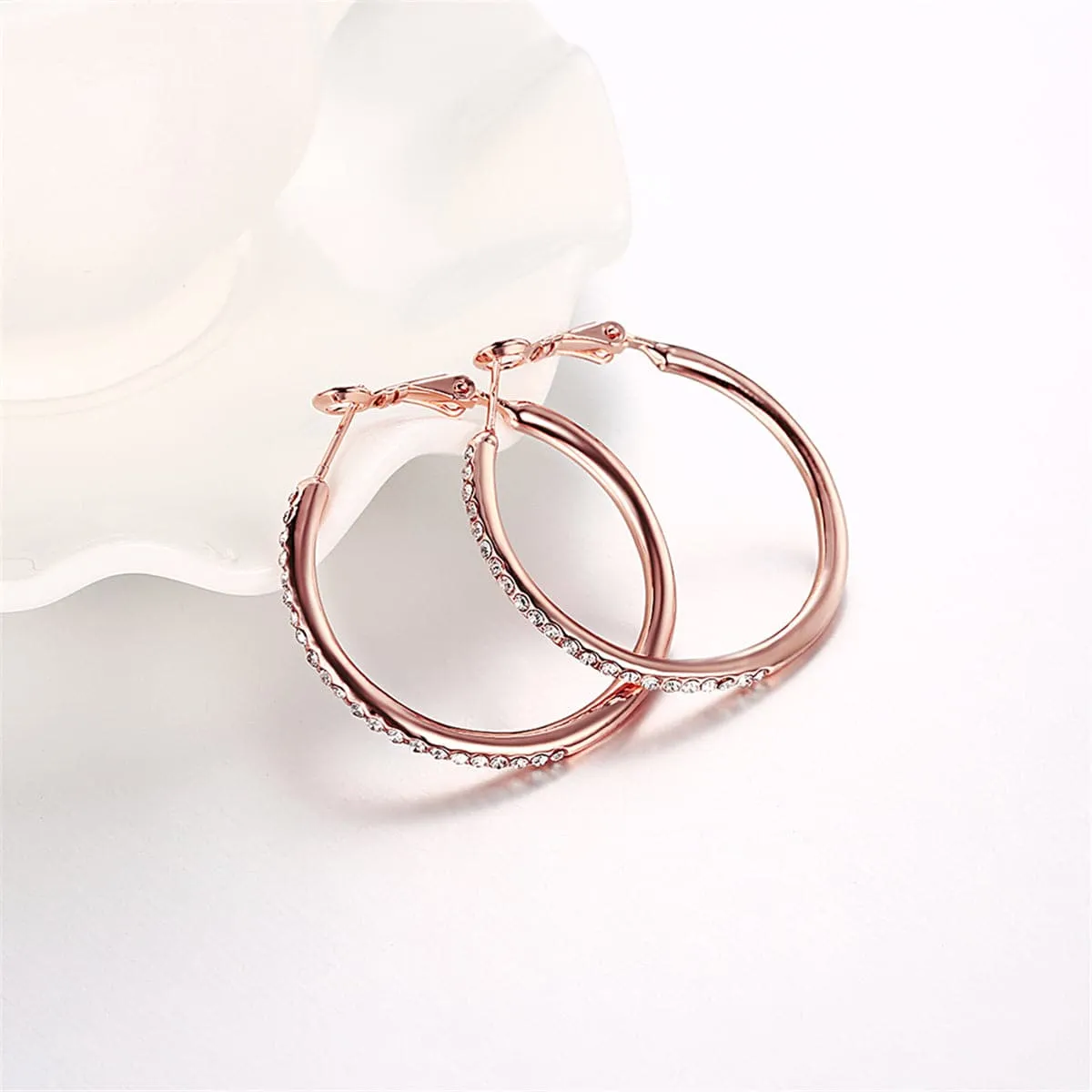 Cubic Zirconia & 18K Rose Gold-Plated Hoop Earrings
