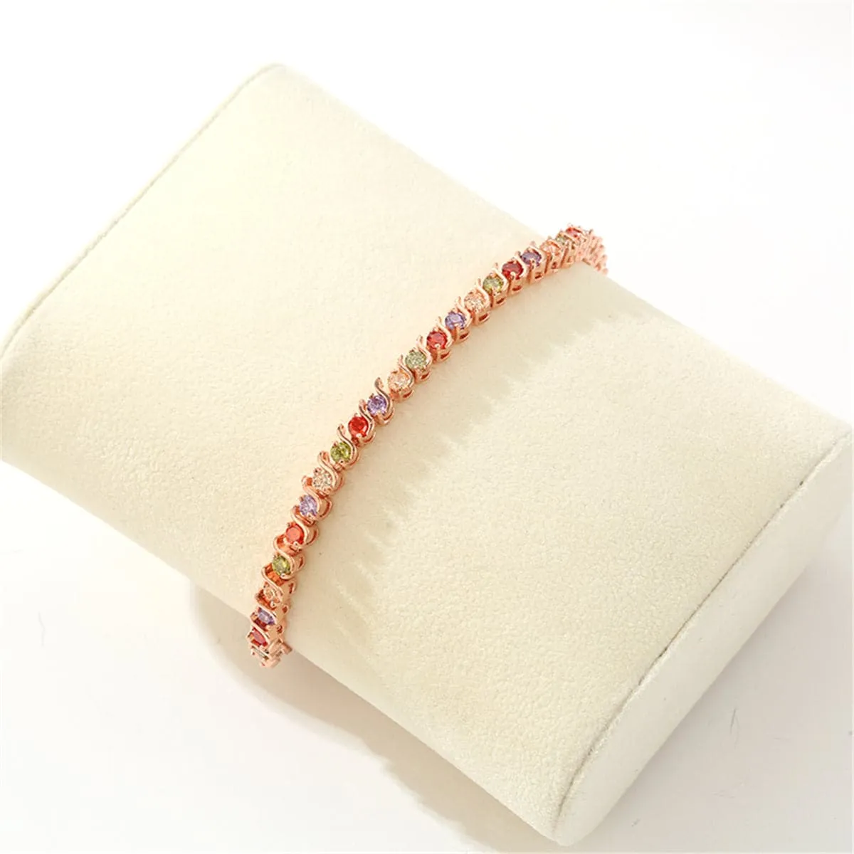 Cubic Zirconia & 18K Rose Gold-Plated Link Bracelet