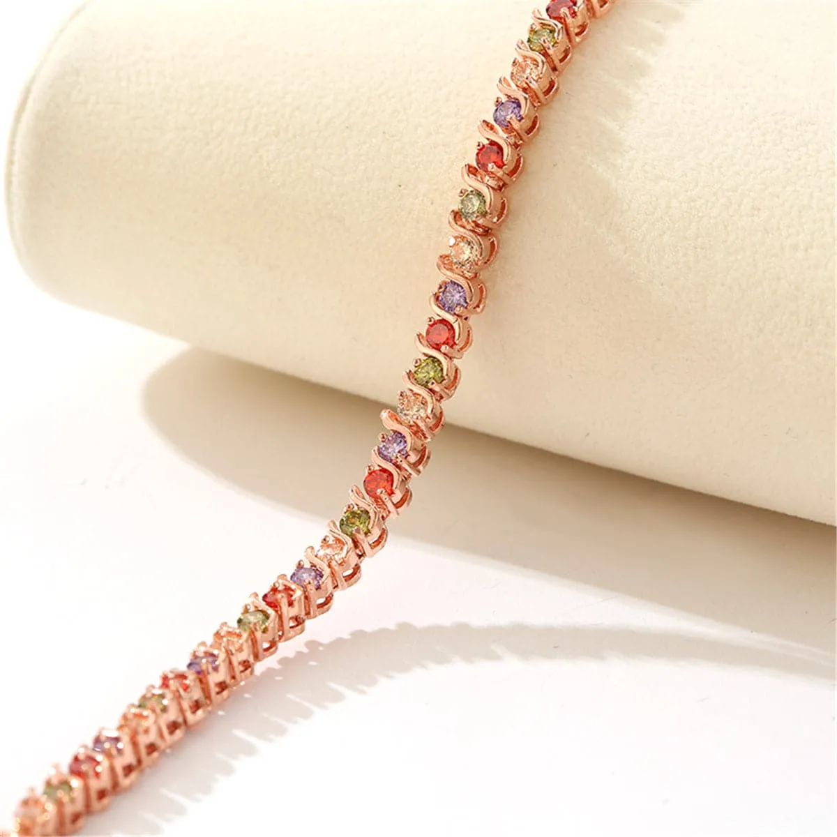 Cubic Zirconia & 18K Rose Gold-Plated Link Bracelet