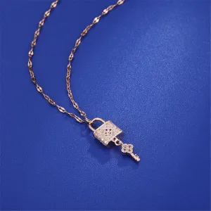 Cubic Zirconia & 18K Rose Gold-Plated Lock & Key Pendant Necklace