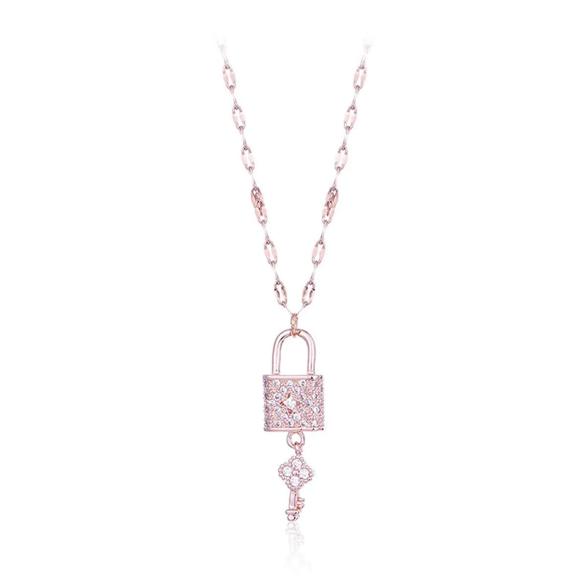 Cubic Zirconia & 18K Rose Gold-Plated Lock & Key Pendant Necklace