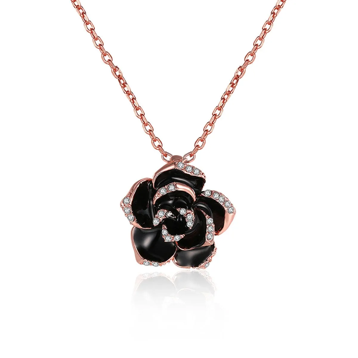 Cubic Zirconia & 18K Rose Gold-Plated Rose Pendant Necklace