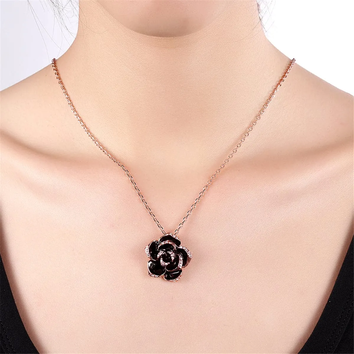 Cubic Zirconia & 18K Rose Gold-Plated Rose Pendant Necklace