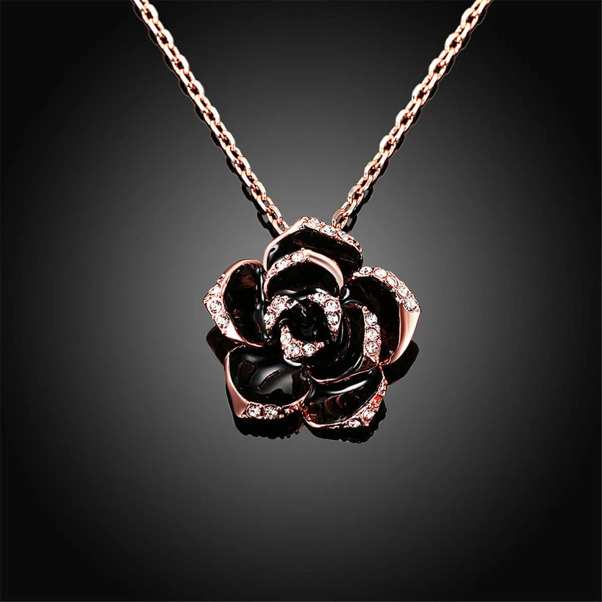 Cubic Zirconia & 18K Rose Gold-Plated Rose Pendant Necklace