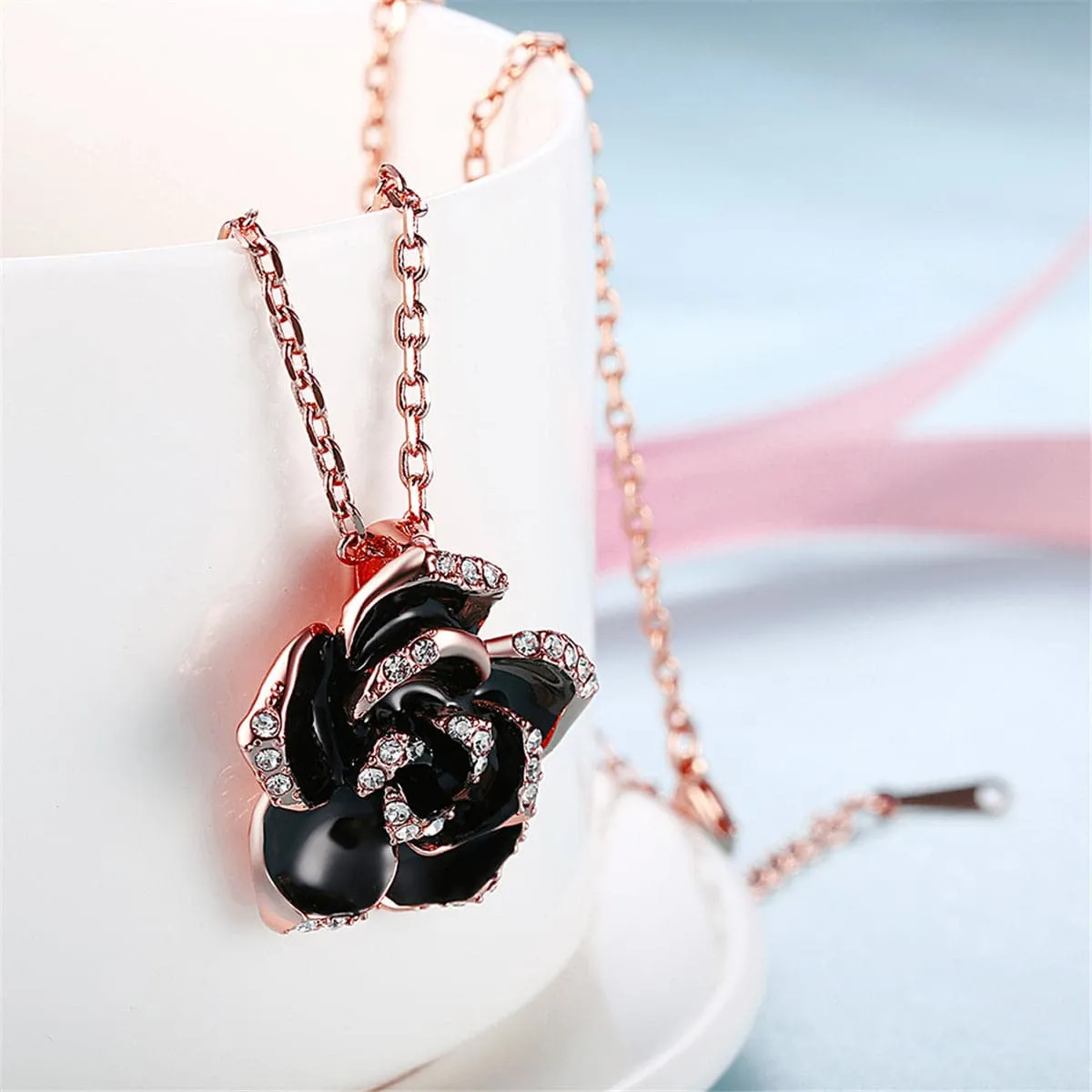 Cubic Zirconia & 18K Rose Gold-Plated Rose Pendant Necklace