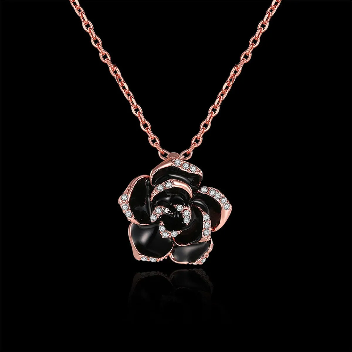 Cubic Zirconia & 18K Rose Gold-Plated Rose Pendant Necklace