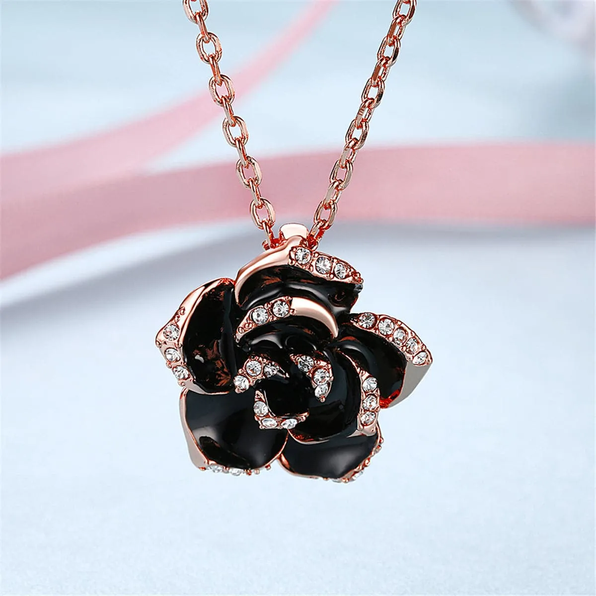 Cubic Zirconia & 18K Rose Gold-Plated Rose Pendant Necklace