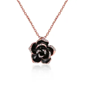 Cubic Zirconia & 18K Rose Gold-Plated Rose Pendant Necklace