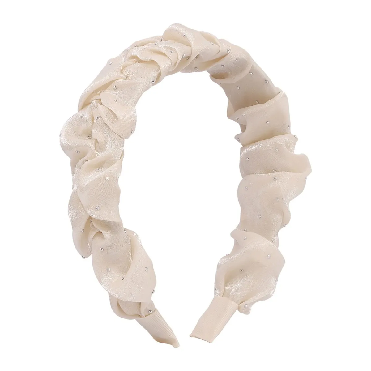 Cubic Zirconia & Beige Ruffled Hard Headband