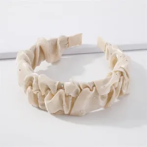 Cubic Zirconia & Beige Ruffled Hard Headband