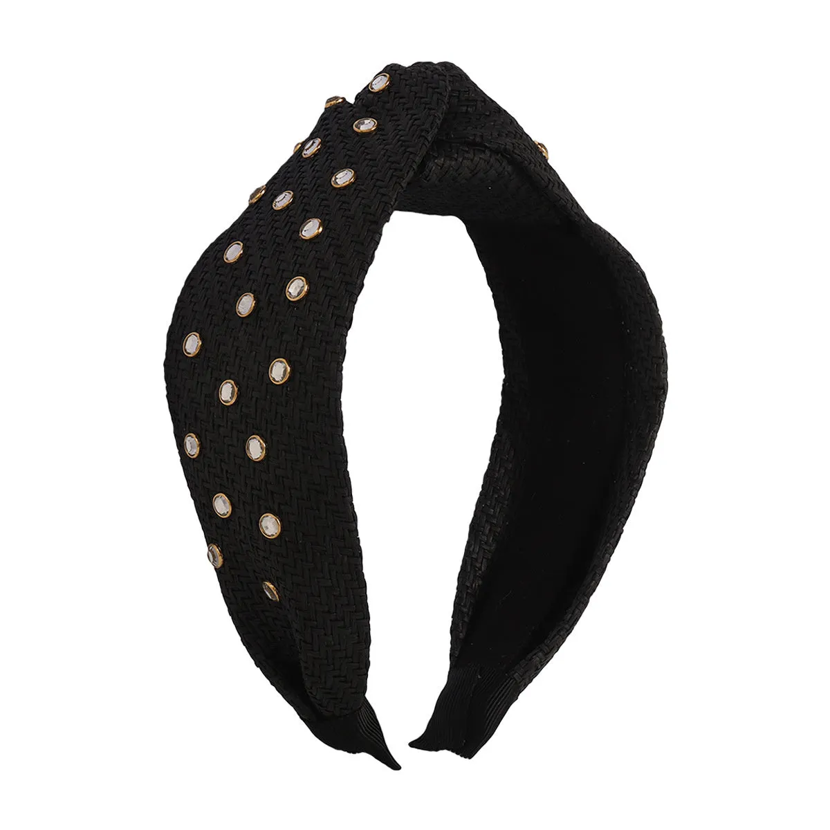 Cubic Zirconia & Black Raffia Knot Hard Headband