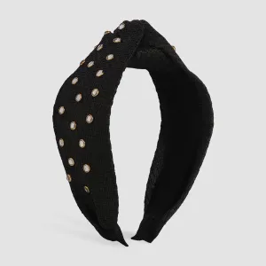 Cubic Zirconia & Black Raffia Knot Hard Headband