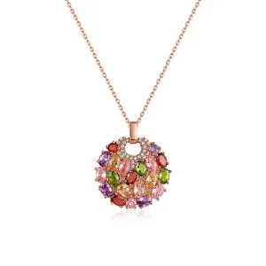 Cubic Zirconia & Crystal 18K Rose Gold-Plated Flower Round Pendant Necklace