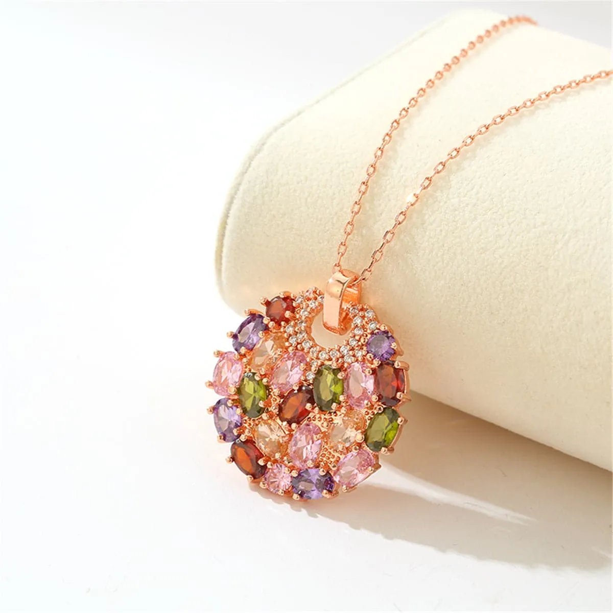 Cubic Zirconia & Crystal 18K Rose Gold-Plated Flower Round Pendant Necklace