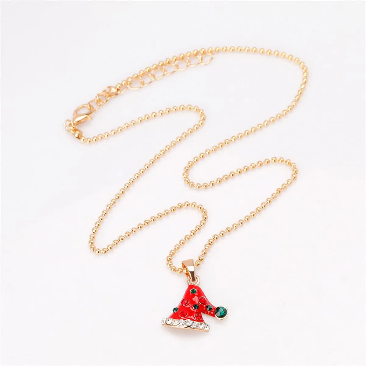 Cubic Zirconia & Enamel 18K Gold-Plated Christmas Hat Pendant Necklace