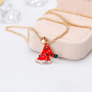 Cubic Zirconia & Enamel 18K Gold-Plated Christmas Hat Pendant Necklace