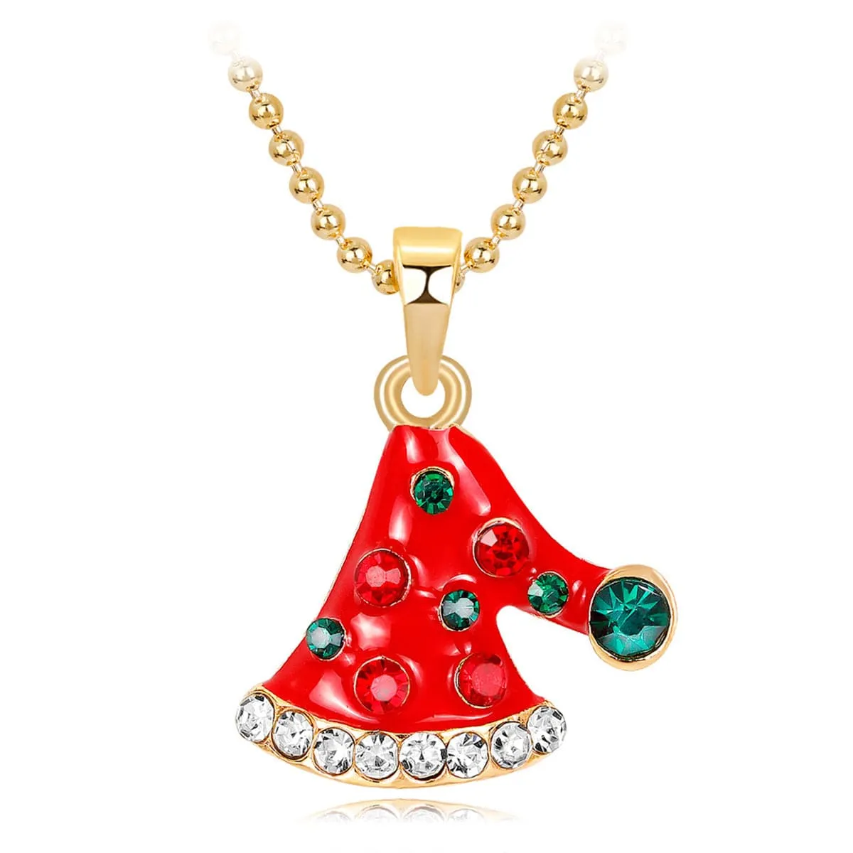 Cubic Zirconia & Enamel 18K Gold-Plated Christmas Hat Pendant Necklace