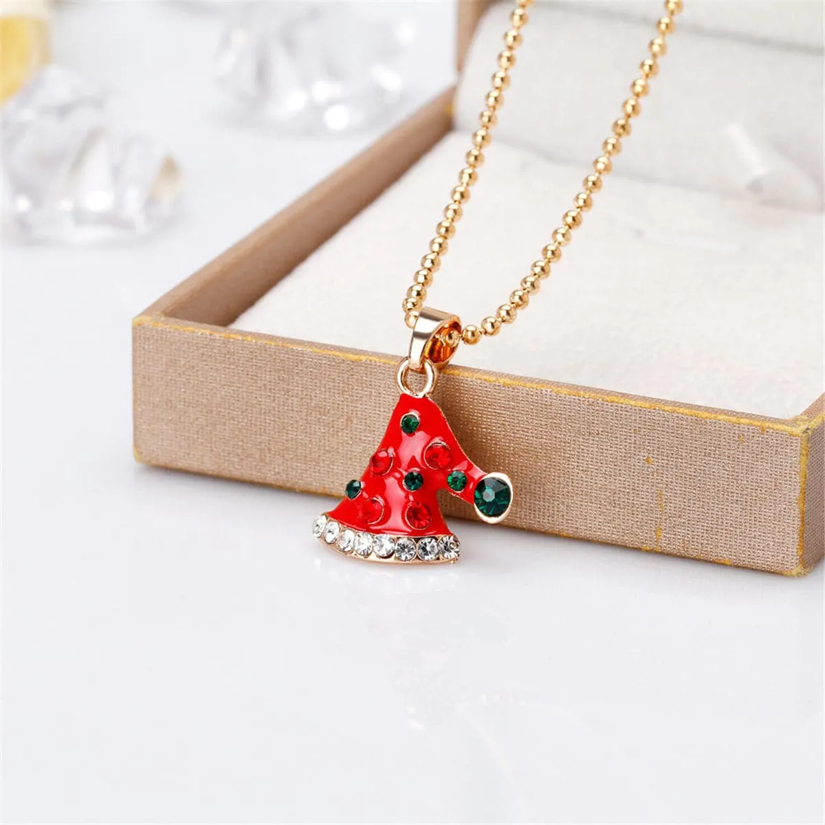 Cubic Zirconia & Enamel 18K Gold-Plated Christmas Hat Pendant Necklace