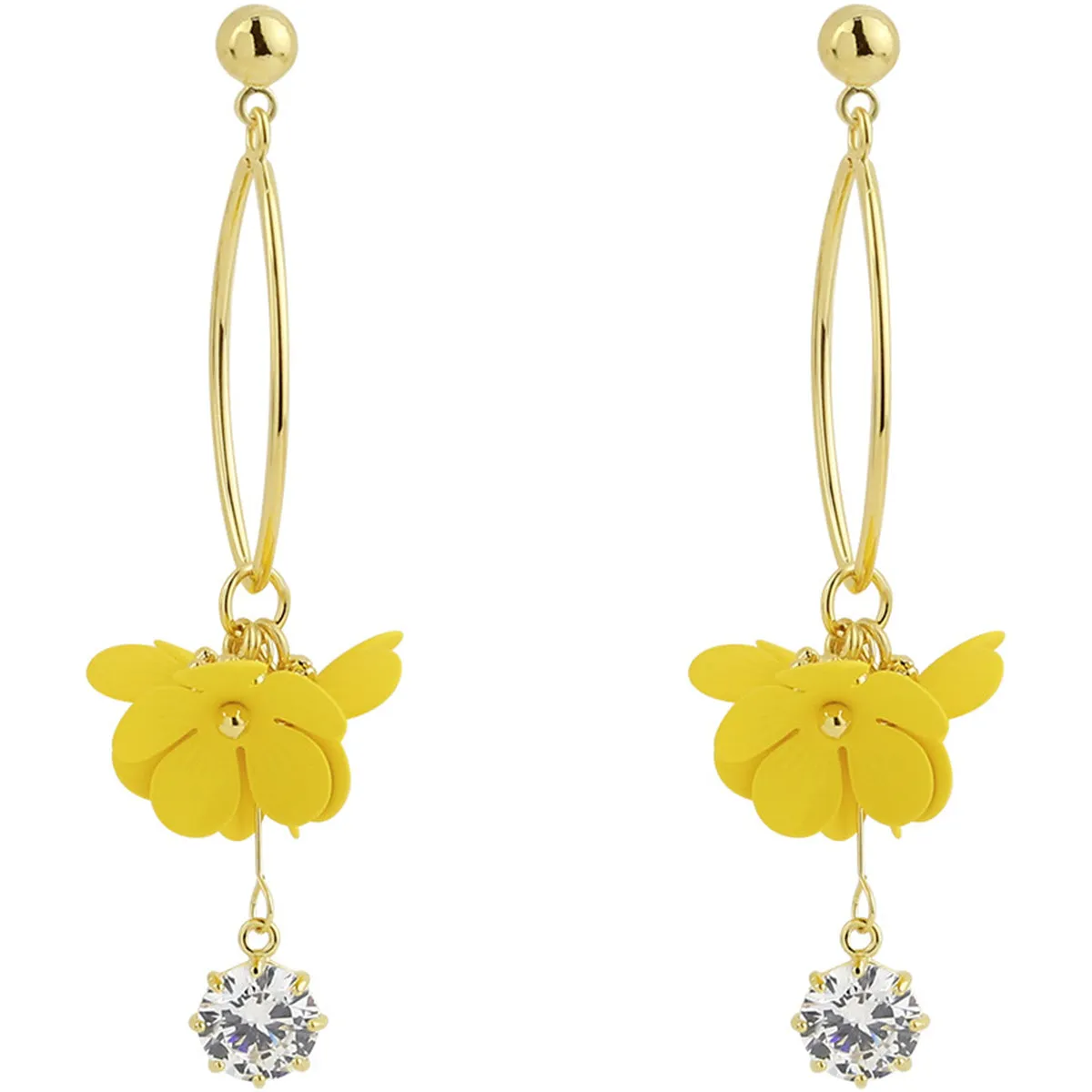 Cubic Zirconia & Enamel 18K Gold-Plated Flower Drop Earrings