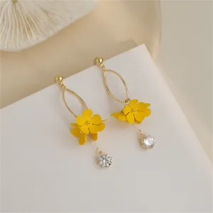 Cubic Zirconia & Enamel 18K Gold-Plated Flower Drop Earrings