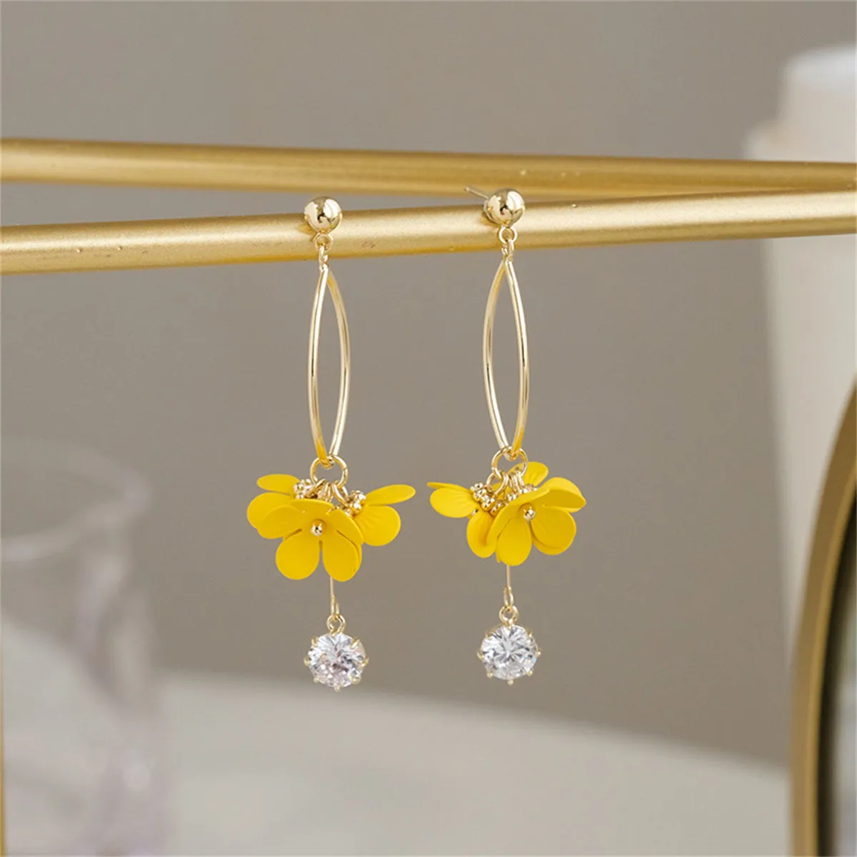 Cubic Zirconia & Enamel 18K Gold-Plated Flower Drop Earrings