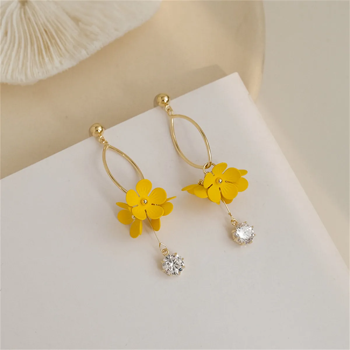 Cubic Zirconia & Enamel 18K Gold-Plated Flower Drop Earrings