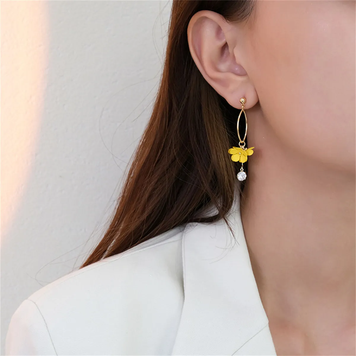 Cubic Zirconia & Enamel 18K Gold-Plated Flower Drop Earrings