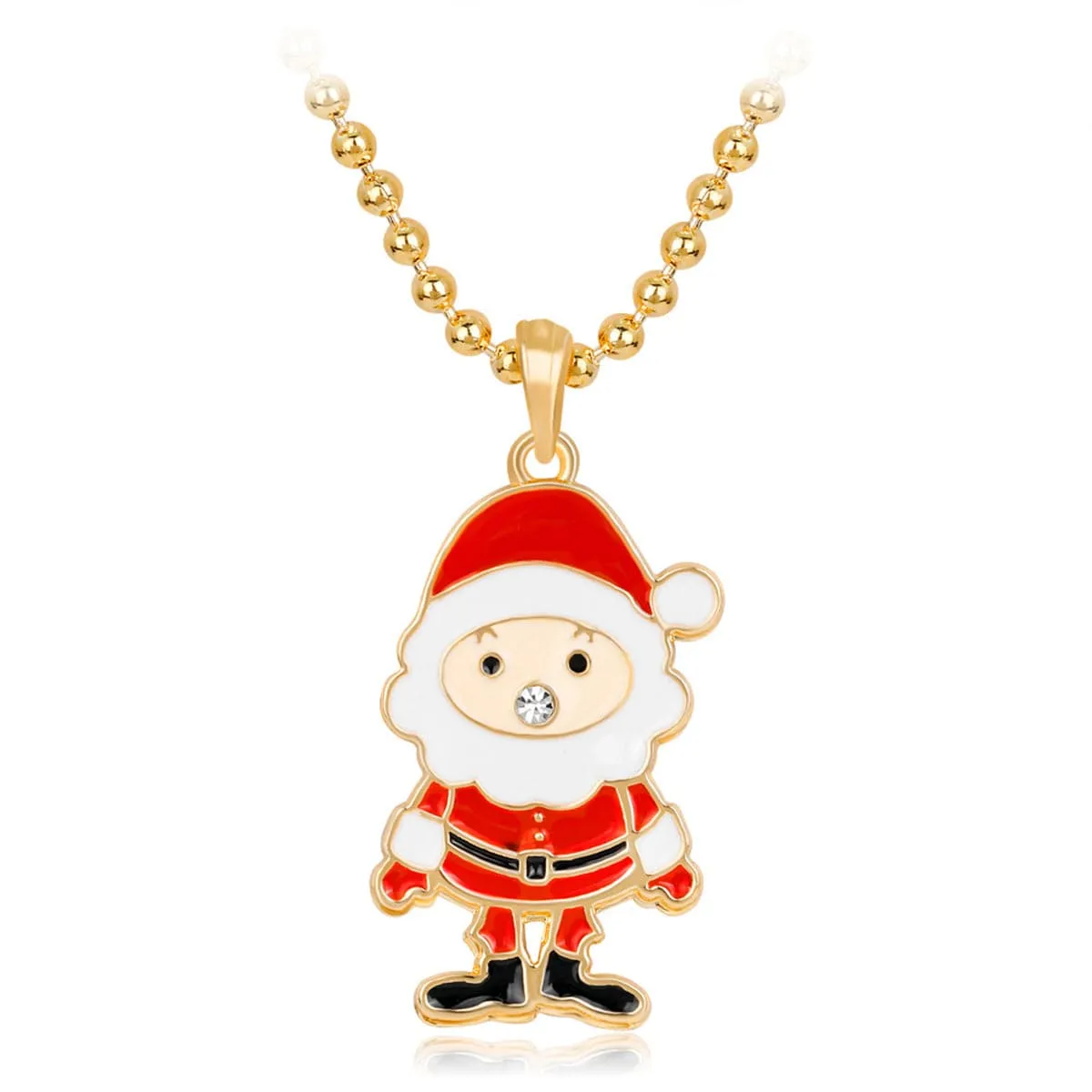 Cubic Zirconia & Enamel 18K Gold-Plated Santa Claus Pendant Necklace
