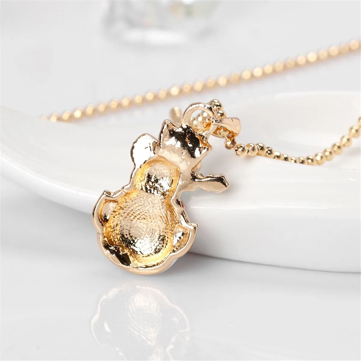 Cubic Zirconia & Enamel 18K Gold-Plated Snowman Pendant Necklace