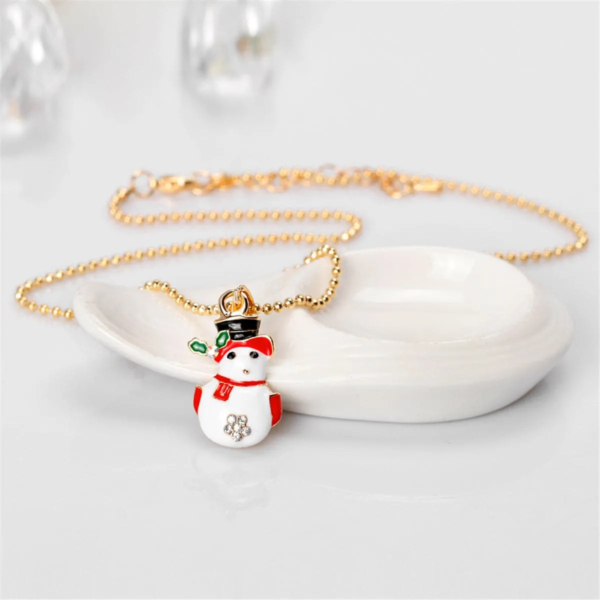Cubic Zirconia & Enamel 18K Gold-Plated Snowman Pendant Necklace