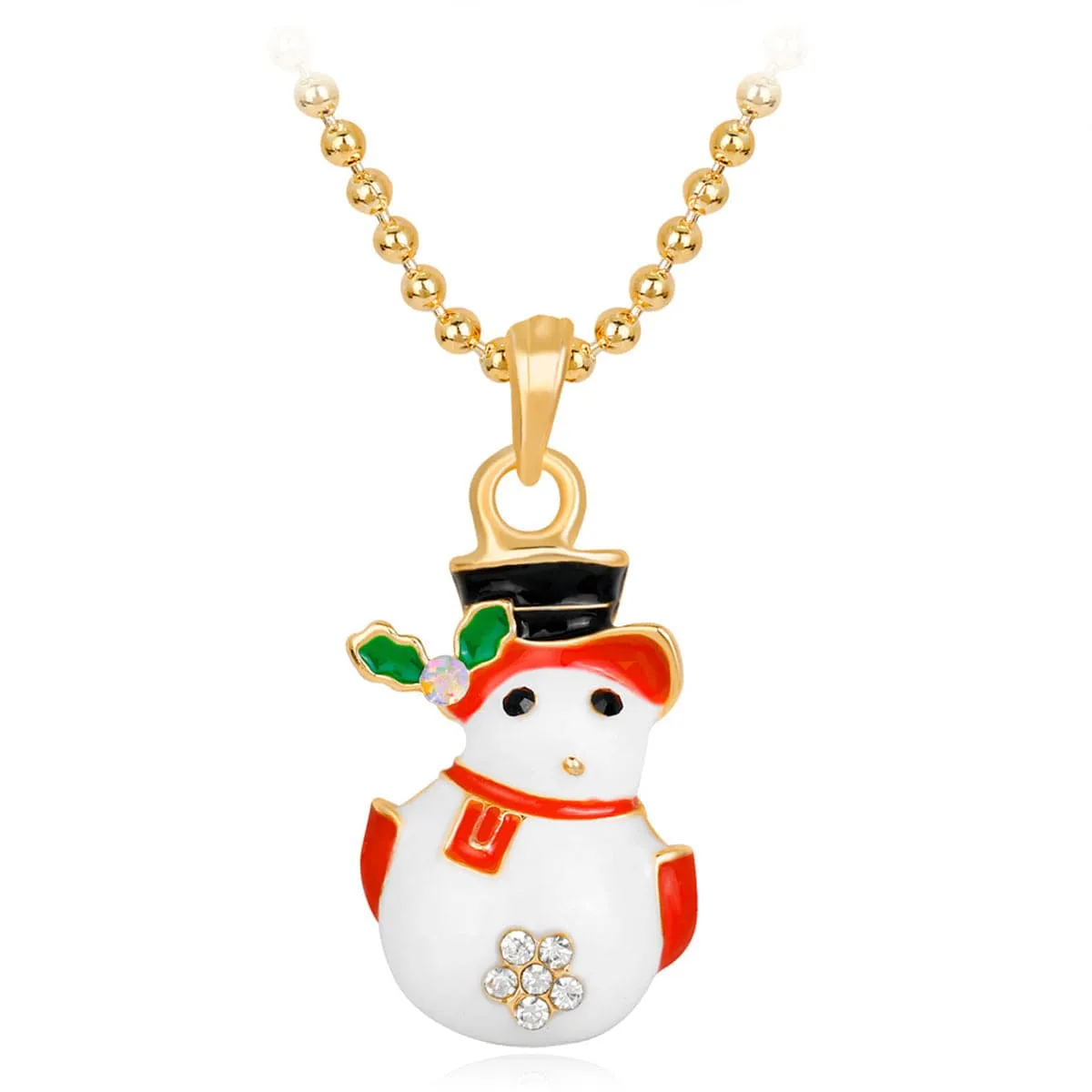 Cubic Zirconia & Enamel 18K Gold-Plated Snowman Pendant Necklace
