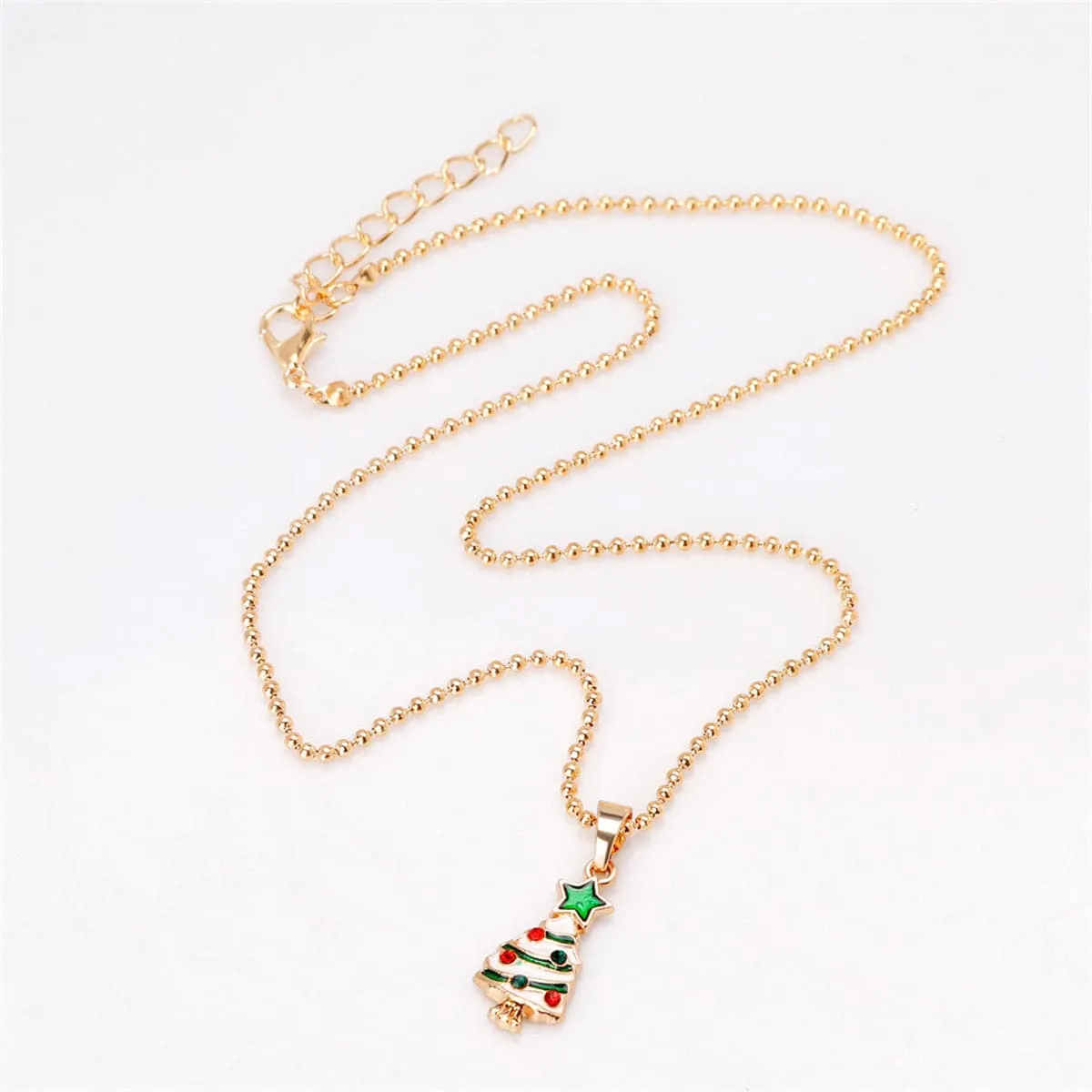 Cubic Zirconia & Enamel 18K Gold-Plated Star Christmas Tree Pendant Necklace