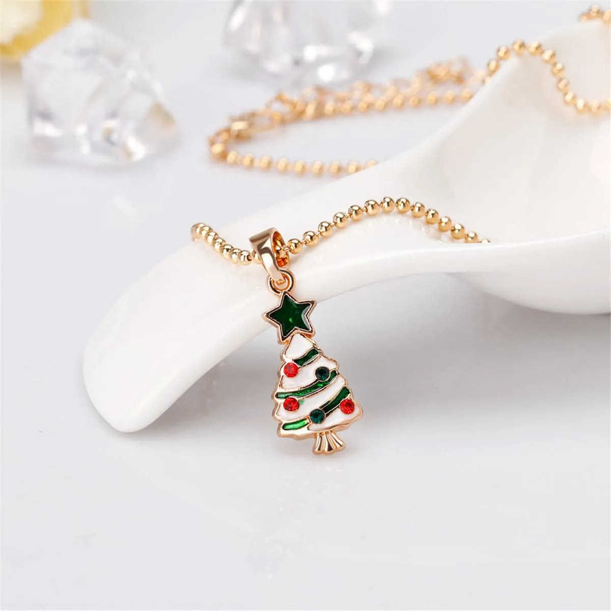 Cubic Zirconia & Enamel 18K Gold-Plated Star Christmas Tree Pendant Necklace