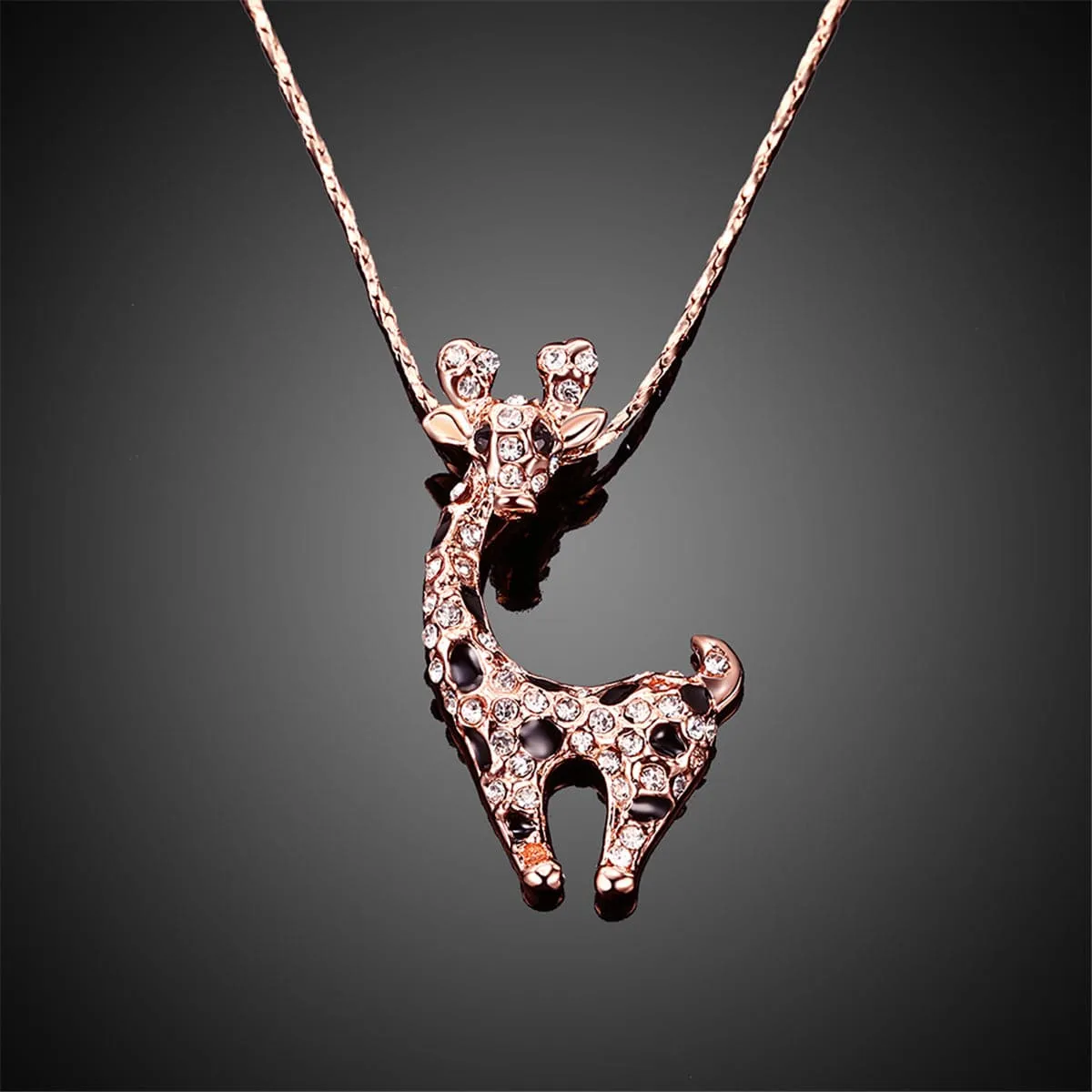 Cubic Zirconia & Enamel 18K Rose Gold-Plated Giraffe Pendant Necklace