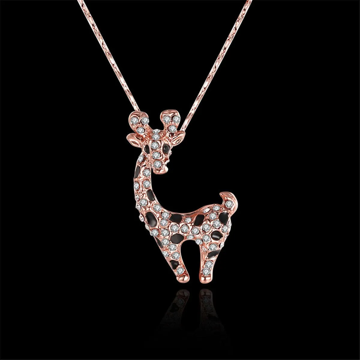 Cubic Zirconia & Enamel 18K Rose Gold-Plated Giraffe Pendant Necklace