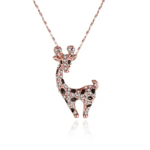 Cubic Zirconia & Enamel 18K Rose Gold-Plated Giraffe Pendant Necklace