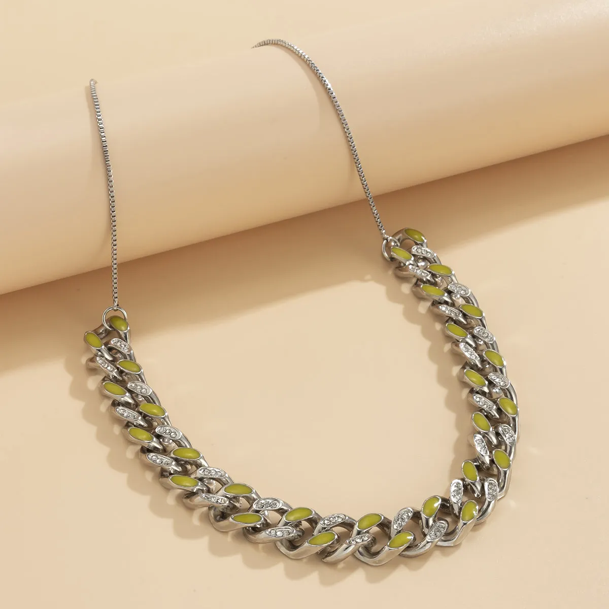 Cubic Zirconia & Enamel Silver-Plated Curb Chain Necklace