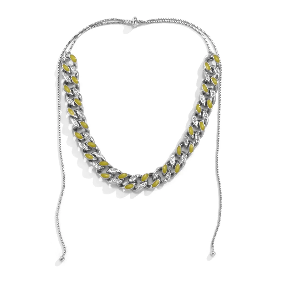 Cubic Zirconia & Enamel Silver-Plated Curb Chain Necklace